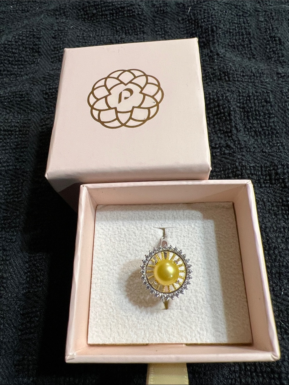 Pearl Time yellow pearl Ring with Silver-Tone halo accent